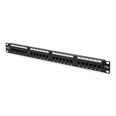 Abbildung von DIGITUS Patchpanel 19 Zoll Cat 5e 24 Port RJ45 Ungeschirmt LSA Patch Feld Rack Montage 1HE Schwarz