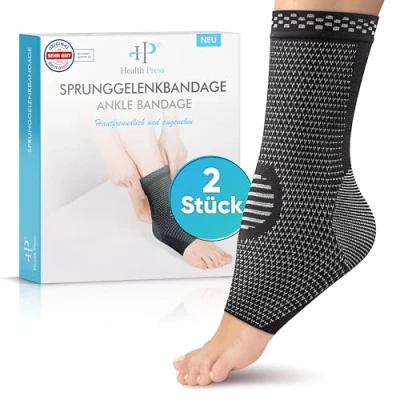 Abbildung von Health Press® Sprunggelenkbandage Professionelle Stützstrümpfe Entlastung &amp; Stabilisierung des Sprunggelenks 2x Fußbandage, Gr. S Medizinprodukt Stützende Knöchelbandage Kompressionssocken