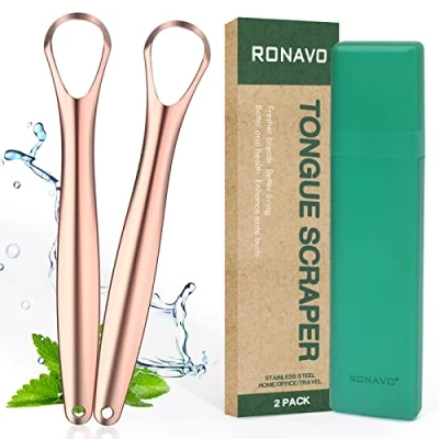 Abbildung von Zungenreiniger für Kinder und Erwachsene, Zungenschaber aus Edelstahl Tiny Mouth, Tongue Scraper mit Reiseetui Orale Selbstpflege schlechten Atem
