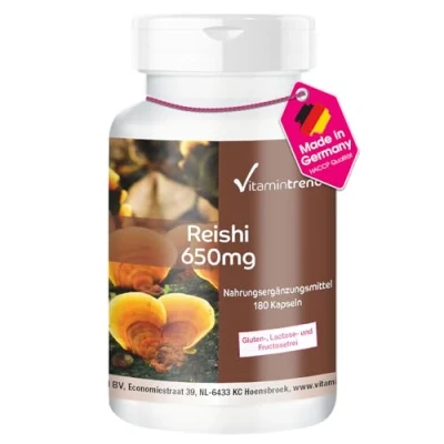 Abbildung von Reishi 650mg mit 1950mg Pulver pro Tagesdosis 180 Kapseln Ganoderma lucidum vegan ! FÜR 3 MONATE Vitamintrend®