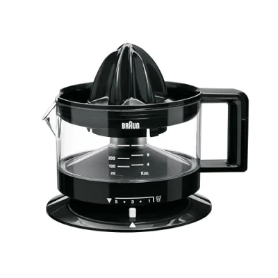 Abbildung von Braun CJ3000 BK Zitruspresse mit Schale präzisionskalibrierung 350 ml, Anzahl Fruchtfleisch dimmbar, automatische Start/Stop, schwarz