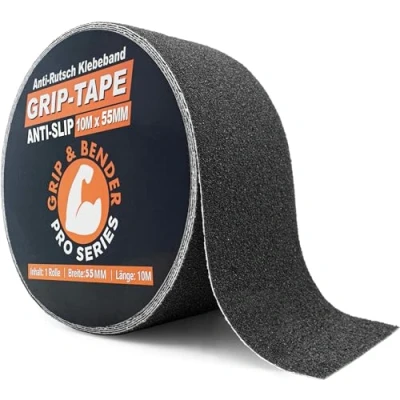 Abbildung von GRIP&amp;BENDER Anti Rutsch Klebeband 10M für Außen, Antirutsch Band Aussen Bereiche mit 80 Grit Körnung, Selbstklebende Streifen Treppen (5,5CM x 10 Meter)