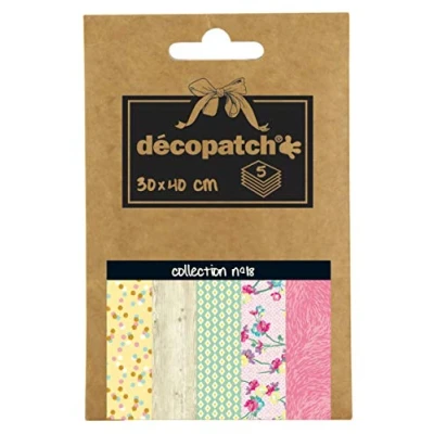 Abbildung von Decopatch Décopatch DP018O Packung Décopocket mit 5 Papierbogen (30 x 40 cm) (gefaltet, 13 9,5 cm, praktisch zum Transportieren und einfach Verwenden) 1 Pack farbig sortiert