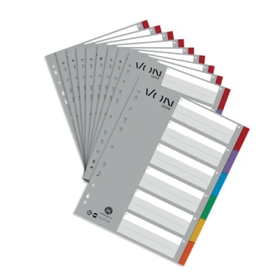 Abbildung von VON Leitz 10er Pack 6 teiliges Register A4, Blanko Trennblätter für Ordner, Extra breit, 100 % Recycling Karton, 11 Loch Universalregister Hefter &amp; Ringbücher, Mehrfarbig, 12950000