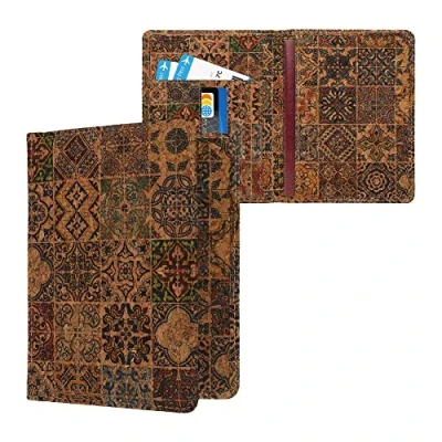 Abbildung von kwmobile Reisepass Hülle mit Kartenfächern Kork Ausweishülle Passhülle Kartenetui Tasche Reisepasshülle Pass Cover in Blau Rot Hellbraun Marrokanische Fliesen