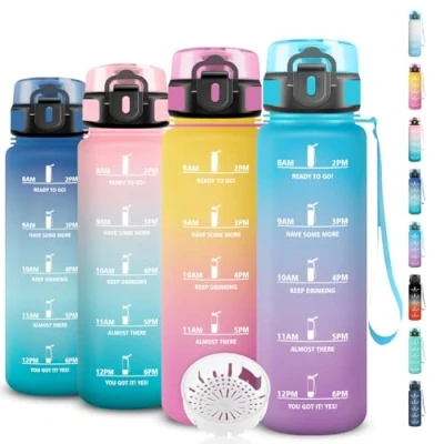 Abbildung von Trinkflasche 1 liter Sport, mit Uhrzeit, Auslaufsicher, Zeitmarkierung, Leicht zu Reinigen, Erwachsene für Fitness, Reisen, Büro