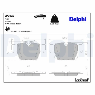 Abbildung von DELPHI LP3920 Bremsbelagsatz für Verschleißwarnanzeiger vorbereitet mit Anti Quietsch Blech ohne Zubehör