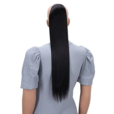Abbildung von CAISHA 60cm Zopf mit 2 Bändern Pferdeschwanz Langhaar Extensions Haarverlängerung Haarteil Glatt Naturschwarz HC14