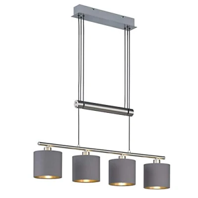 Abbildung von Trio Leuchten Garda 305400441 JoJo Pendelleuchte, Metall, Nickel Matt, E14, Stoffschirm Taupe/Gold