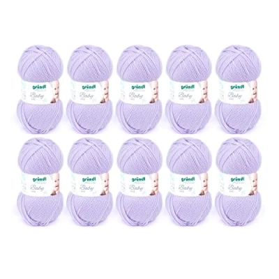 Abbildung von Gründl Baby uni Strickgarn / Häkelgarn (OEKO TEX zertifizierte Wolle, strapazierfähig und pflegeleicht, 70 % Polyacryl 30 Polyamid, 50 g 150 m, Nadelstärke: 3,5 4,5, 10 x g), Flieder