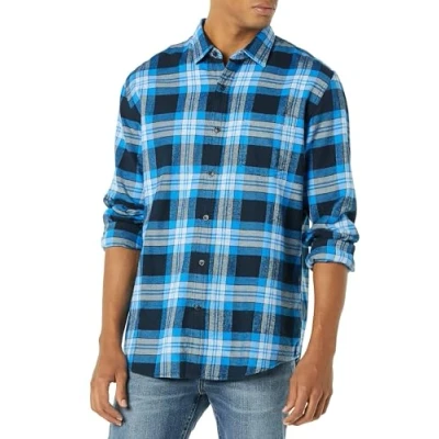 Abbildung von Amazon Essentials Herren Langarmhemd aus Flanell (in Übergröße erhältlich), Schwarz Blau Grau Tartan Plaid, S