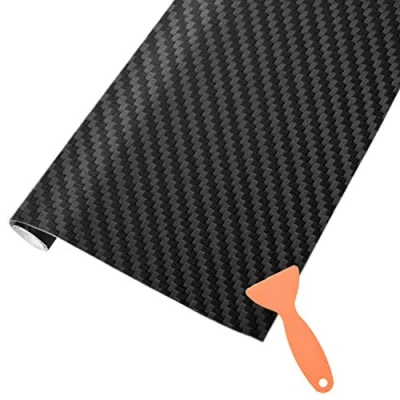 Abbildung von AOBETAK Carbon Autofolie Matt Schwarz mit Kunststoffschabern, 1500 x 300 mm Selbstklebend 3D Car Wrapping Blasenfrei Vinyl Folie, Carbonfolie Lackschutzfolien für Auto Motorrad DIY