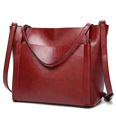 Abbildung von Coolives Damen Groß Shopper Tasche aus PU Leder mit Schulterriemen Schultertasche Umhängetasche Eimer Handtasche für Frauen Weinrot EINWEG