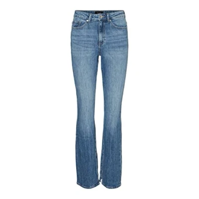 Abbildung von Vero Moda Women&#039;s VMSELMA HR Flared Slit Jeans RA336 Hose, Medium Blue Denim, 28W / 32L