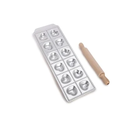 Abbildung von Imperia Raviolamp Linie Classica. Ravioliformen. 100% Made in Italy. Zubehör für Nudelmaschinen. Aluminium Nudelschneider frische Pasta. Mit Nudelholz.