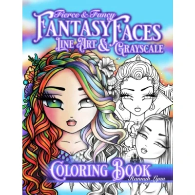 Abbildung von Fierce &amp; Fancy Fantasy Faces Line Art Grayscale Coloring Book