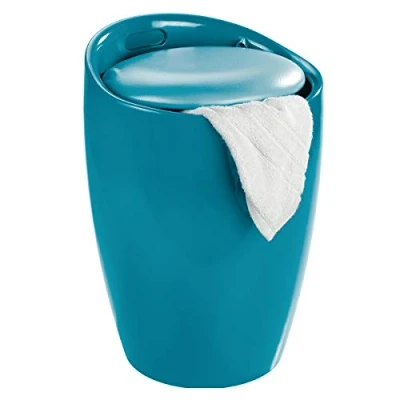 Abbildung von WENKO Badhocker Mod. Candy Petrol, Hocker mit Stauraum für das Badezimmer und Wohnzimmer, integrierter Wäschesammler, ABS Kunststoff, BPA frei, Fassungsvermögen 20 L, Ø 36 x 50,5 cm
