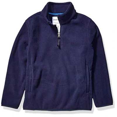 Abbildung von Amazon Essentials Jungen Pulloverjacke aus Polarfleece mit Viertelreißverschluss, Marineblau, 8 Jahre