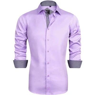 Abbildung von J.VER Herren Hemd Regular Fit Langarm Herrenhemden Freizeithemd Businesshemd Elastiscer Musterhemd,Rosa Lila,M