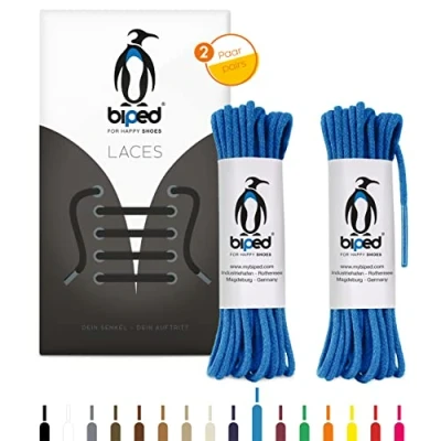Abbildung von biped LACES 2 Paar runde Schnürsenkel aus Baumwolle ø mm dünn Premium Rundsenkel für Lederschuhe und Stiefel reißfest waschbar made in EU z2900(blau,60 cm)