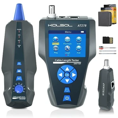 Abbildung von KOLSOL Netzwerkkabeltester, AT278 TDR Kabellängentester Bruchpunkttester, Multifunktionaler LCD Wire Tracker für RJ45, RJ11, BNC, Metallkabel, PING/POE Prüfung