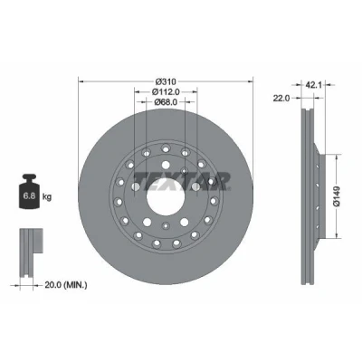 Abbildung von TEXTAR PRO 92152303 Bremsscheibe 310 22 05/07 112 außenbelüftet beschichtet ohne Radbefestigungsbolzen, Radnabe AUDI: A8 D3, D2