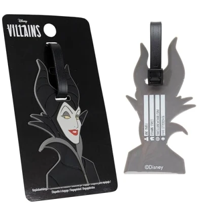 Abbildung von Disney Kofferanhänger für Flugreisen &amp; Kreuzfahrten, Luggage Tag mit Adresse Name Stitch Travel Essentials (Schwarz Maleficent)