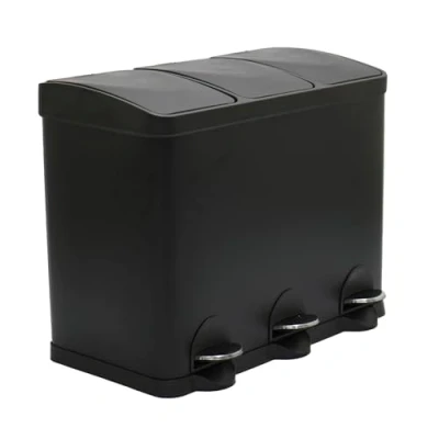 Abbildung von Amig Dreifacher Mülleimer mit Pedalen 45 Liter 3 herausnehmbare 15 Fächer Recyclingbehälter für die Küche Stahl 60 x 37 49 cm Mattschwarz