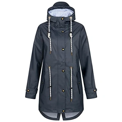 Abbildung von Deproc Active Damen Friesennerz Regenmantel Kapuze Wasserdicht Wetterfest Windbreaker Übergangsjacke #ankerglutliebe Regenjacke, Navy, 38