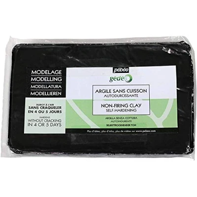 Abbildung von Pébéo Modelliermasse Selbsttrocknend Schwarz Lufttrocknender Modellieren, Formen und Töpfern Soft Clay Selbsthärtender Ton ohne Brennen 1,5 kg Farbe, 1500 Gramm