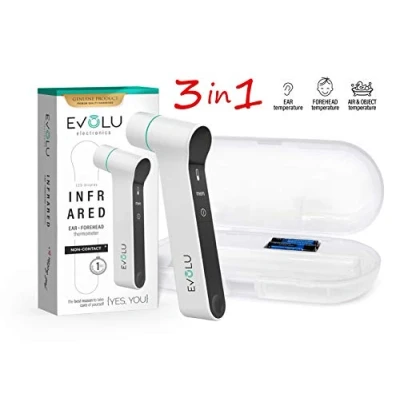 Abbildung von EVOLU Fieberthermometer für Babys, Kinder und Erwachsene Kontaktlos NON CONTACT INFAROT Stirnthermometer Digital Infrarot Thermometer Ohr Stirn Silent Modus, Fieberalarm