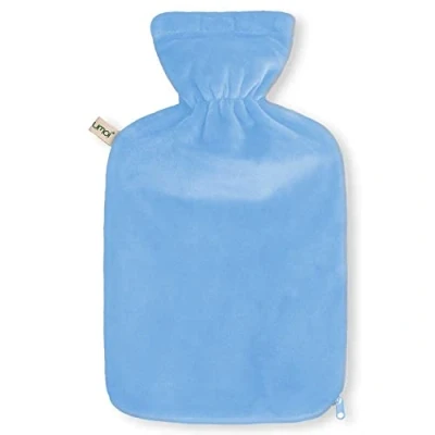 Abbildung von Premium Wärmflasche 2 Liter mit hochwertigem Supersoft Korean Fleece Bezug Reißverschluss und extra Fütterung (blau)