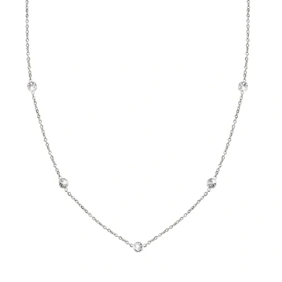 Abbildung von GD GOOD.designs Kristall Kette für Damen Silber mit weißen Cubic Zirkonia Steinen (4mm) I Silberne Glitzer Halskette aus Edelstahl