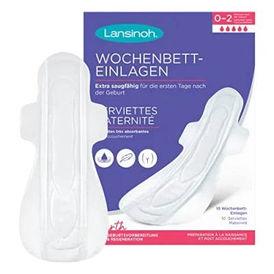 Abbildung von Lansinoh Wochenbett Einlagen 10 Stück extra saugfähig &amp; atmungsaktiv für starken Wochenfluss die ersten Tage nach der Geburt