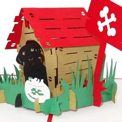 Abbildung von Pop Up Karte Hund &amp; Hundehütte 3D Geburtstagskarte für alle Hundeliebhaber als Geschenk, Dekoration, Geschenkidee, Einladungskarten zum Geburtstag, Hunde Deko Geschenkverpackung
