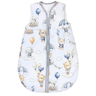 Abbildung von TupTam Ganzjahresschlafsack 2.5 TOG wattiert ärmellos Baby Schlafsack OEKO TEX, Farbe: Tiere mit Fallschirmen/Blau, Größe: 68 74