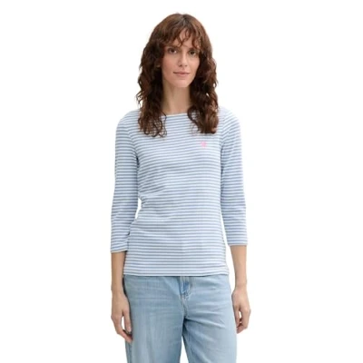 Abbildung von TOM Tailor Striped LONG Sleeve Langarmshirt, Damen, Größe: Large, Flawless blue