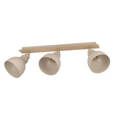 Abbildung von EGLO Deckenstrahler Arrecife, 3 flammige Deckenlampe mit schwenkbaren Spots, Deckenleuchte aus Metall in Sandfarben und natürlichem Holz Eiche, Deckenspot E27 Fassung