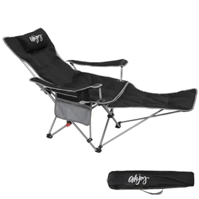Abbildung von #WEJOY 2 in 1 Campingstuhl Faltbar mit Fußstütze, Gepolstert Liegestuhl Verstellbarer Rückenlehne, Relaxsessel Liege Getränkehalter, für Outdoor Camping Schwarz