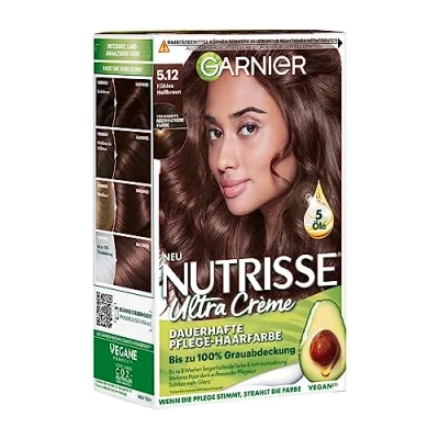 Abbildung von Garnier Nutrisse Crème Cool Browns, dauerhafte Pflege Haarfarbe, 100% Grauabdeckung, 8 Wochen sanfte Farbe, 5.12 Kühles Hellbraun