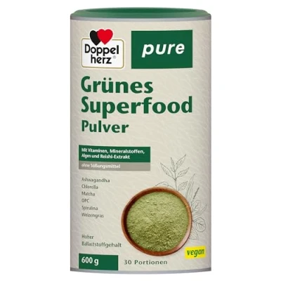 Abbildung von Doppelherz pure Grünes Superfood Pulver U.a. mit Ashwagandha, Matcha, Weizengras &amp; OPC vegan ohne Süßungsmittel 600 g