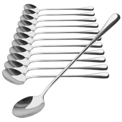 Abbildung von com four® 12x Longdrinklöffel Löffelset Löffel mit langem Stiel Eislöffel Lange Dessertlöffel Ice Cream Cocktails Desserts Rührlöffel aus Edelstahl (12 Stück Eis 19.5cm)