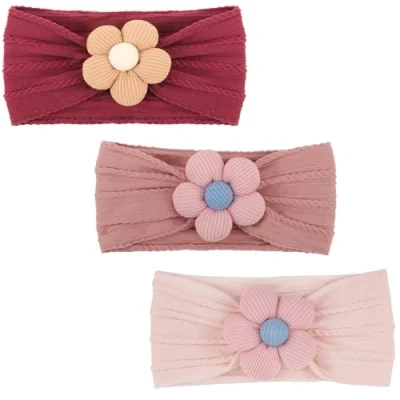 Abbildung von DRESHOW Stirnband Baby Mädchen Dehnbare Nylon Stirnbänder Handgefertigte Blumen Haarband for Neugeborene Kleinkinder Kinder 3 Stück