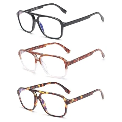 Abbildung von JM 3 Pack Retro Anti Blaue Lesebrille für Damen Herren, Klassische Quadratisch Blaulichtfilter Brille +0.0