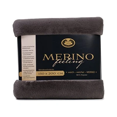 Abbildung von Gözze Gemütliche Kuscheldecke, Merino Feeling, Wendbar, Hohe Dichte 600 g/m², 150 x 200 cm Anthrazit