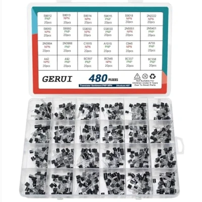 Abbildung von Transistor Assortment Kit 24 Values 480pcs PNP NPN Transistors S9012 S9013 S9017 S9015 S9018 2N2222 S8050 S8550 SS8050 SS8550 2N5551 2N5401 2N3904 2N3906 C1815 A1015 C945 A733 A42 A92 BC547 BC548 BC55