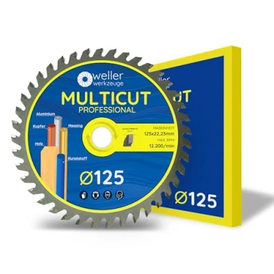 Abbildung von WELLERWERKZEUGE MULTICUT Sägeblatt 125mm für Holz, Kunststoff Ne Metalle wie Alu Kupfer Messing Trennscheibe 40 Zähne