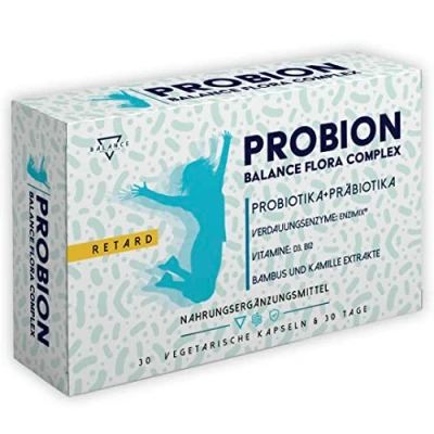 Abbildung von PROBION® Probiotika Darmsanierung Kapseln 40 Milliarden CFU Lactobacillus, Bifidobacterium + Enzi Mix Vitamine Bambus und Kamille zur Beseitigung von Darmgas 30 Retard