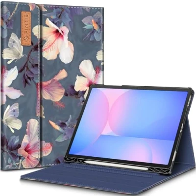 Abbildung von Fintie Hülle für Samsung Galaxy Tab S9 FE 10.9 Zoll/Tab 11 Zoll 2023 Tablet, Folio Schutzhülle mit Multi Winkel Betrachtung, S Pen Halter und Dokumentenfach, Auto Schlaf/Wach, Blühender Hibiskus