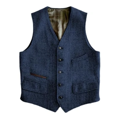Abbildung von Solovedress Wolle Anzugweste Formale Regular Fit Weste Anzug für Hochzeit Groomsmen(Dark Navy Blue,S)